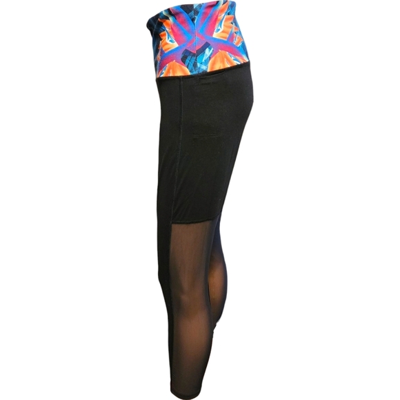 VS PINK Ultimate Leggings M Ankle Length Black Mesh Tropical Waistband Spellout - Picture 6 of 12